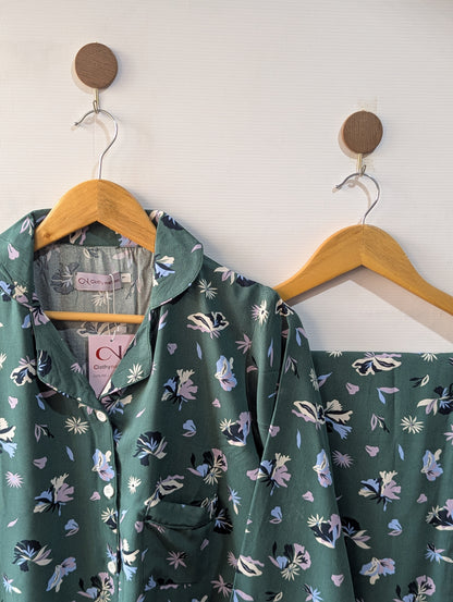 Green Florals Linen PJ Set