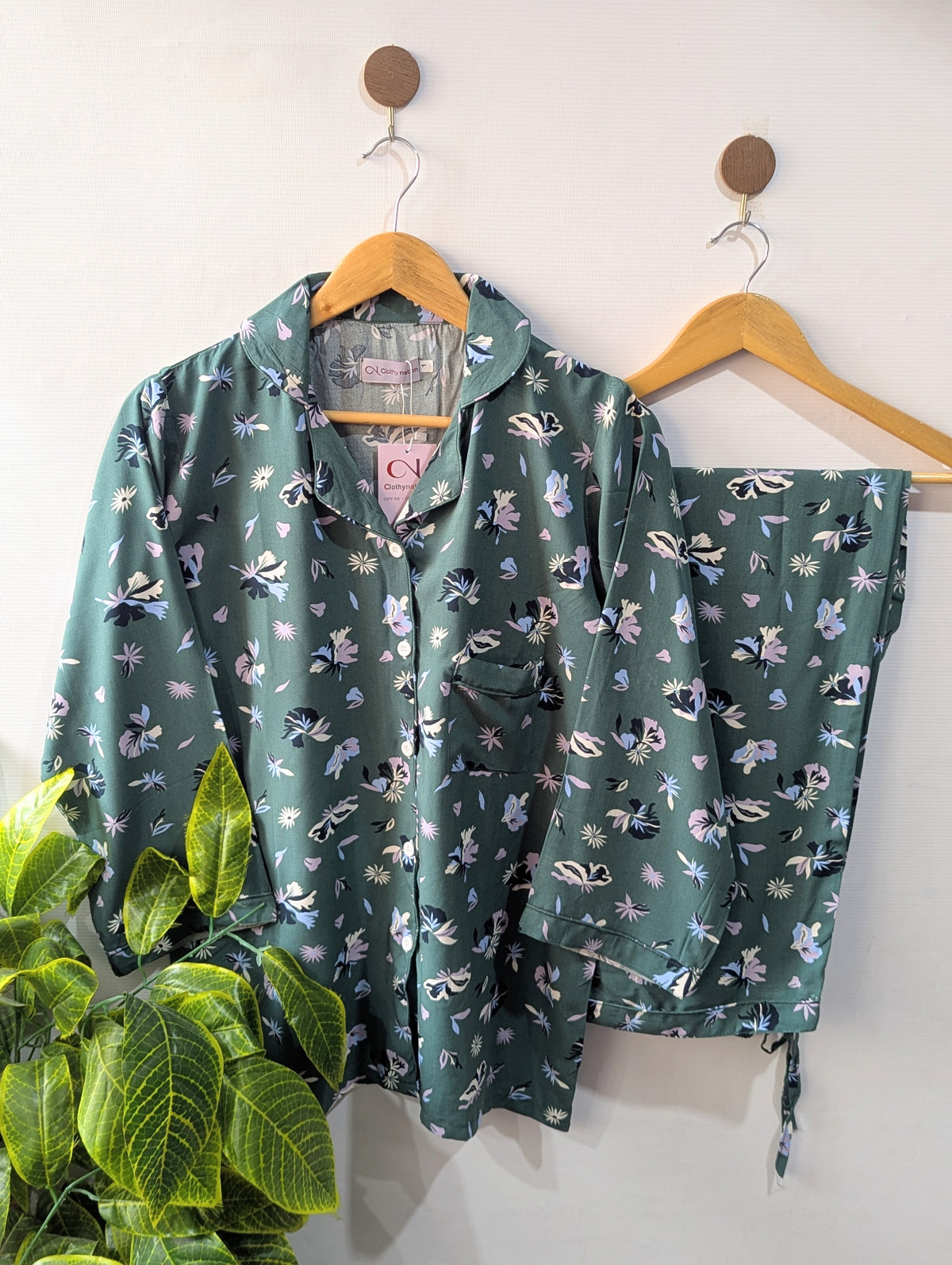 Green Florals Linen PJ Set