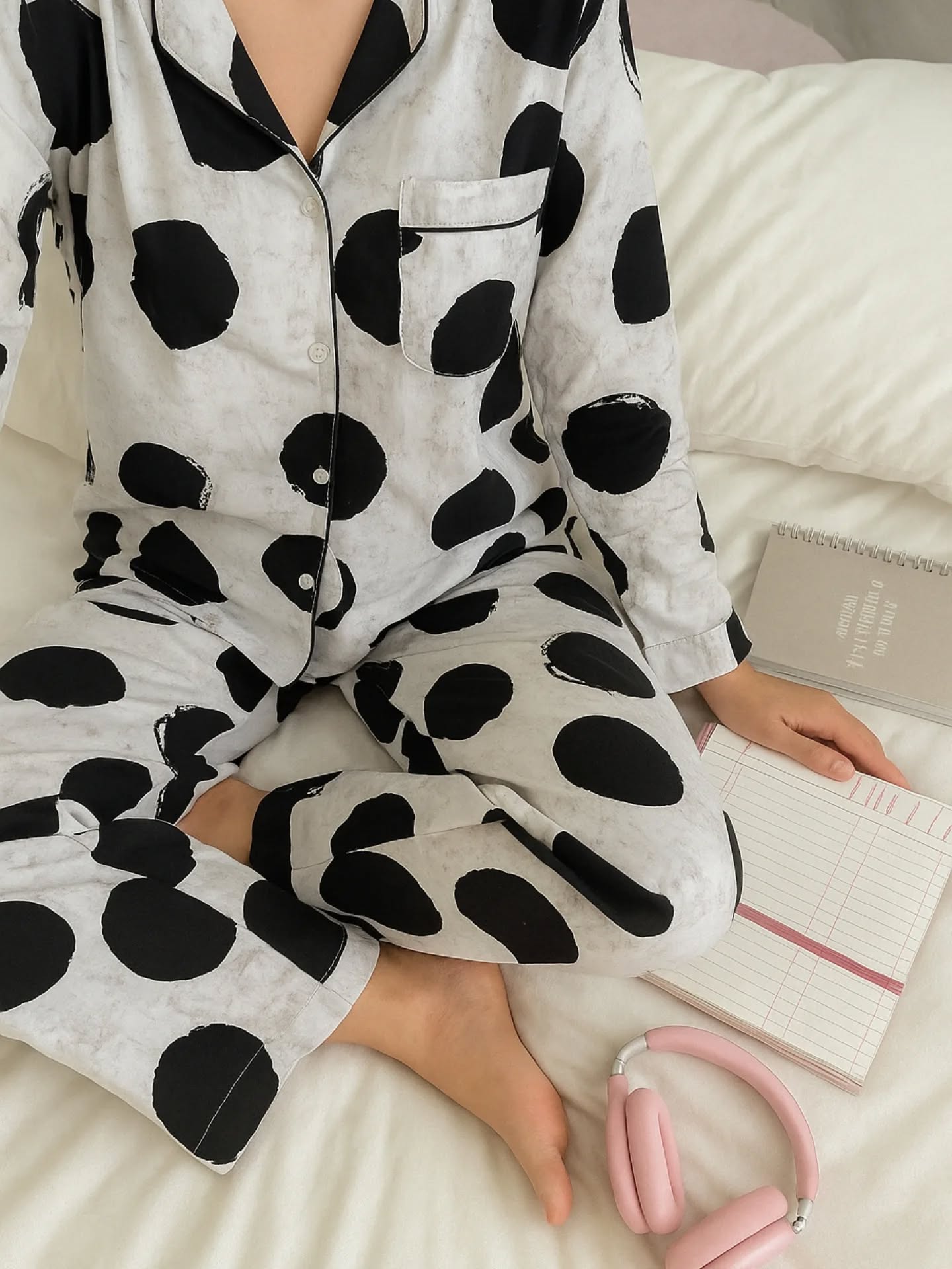 Black Dotted Linen PJ Set