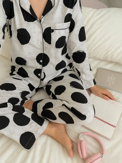 Black Dotted Linen PJ Set