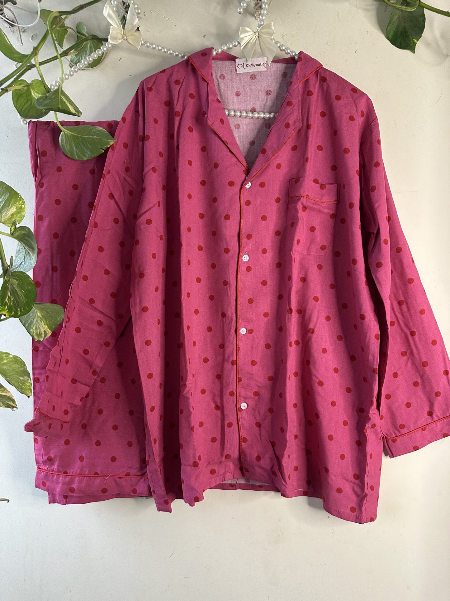 Shocking Pink Polka Linen PJ Set