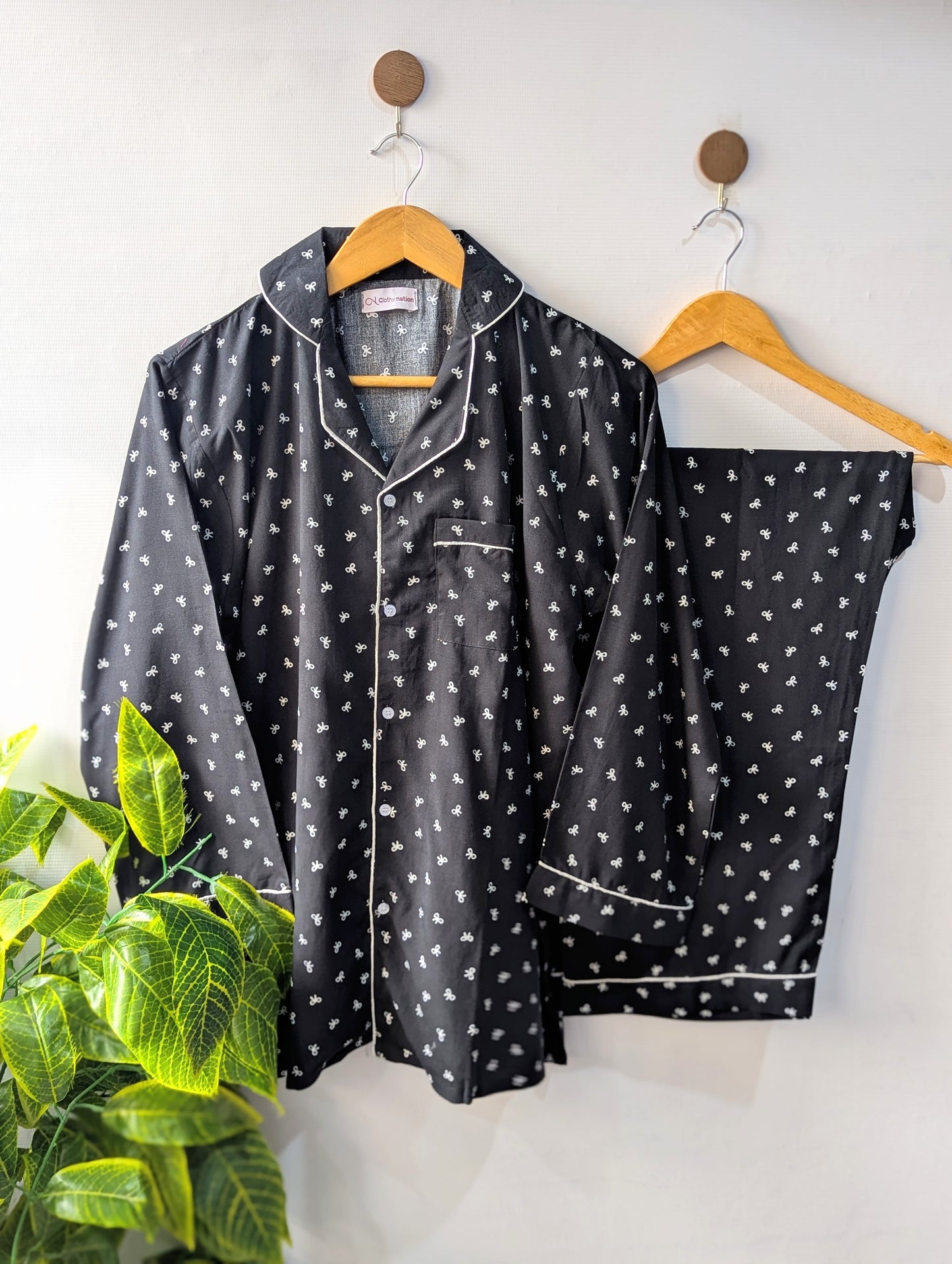 Black Little Bows Linen PJ Set