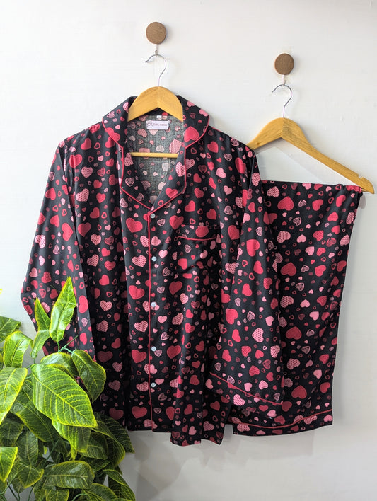 Black & Red Hearts Linen PJ Set