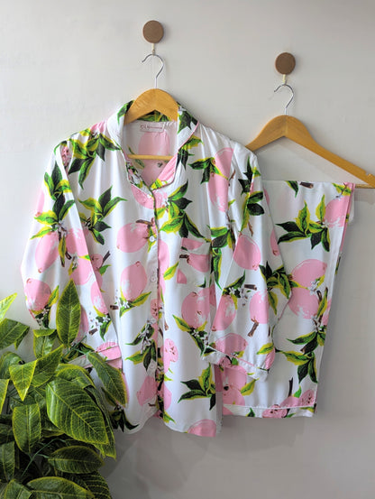 White & Pink Fruit Linen PJ Set