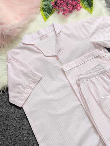 Pink Lining Cotton PJ Set - Half Sleeves