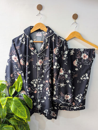 Navy Flora Linen PJ Set