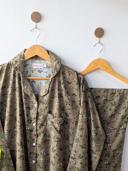 Green Little Petals Linen PJ Set