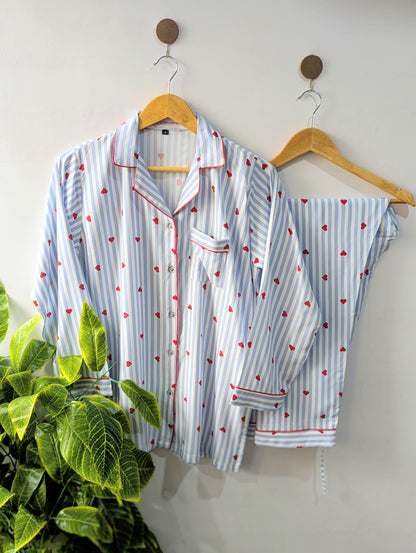 Sky & Red Hearts Linen PJ Set