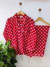 Dark Red Polka Linen PJ Set