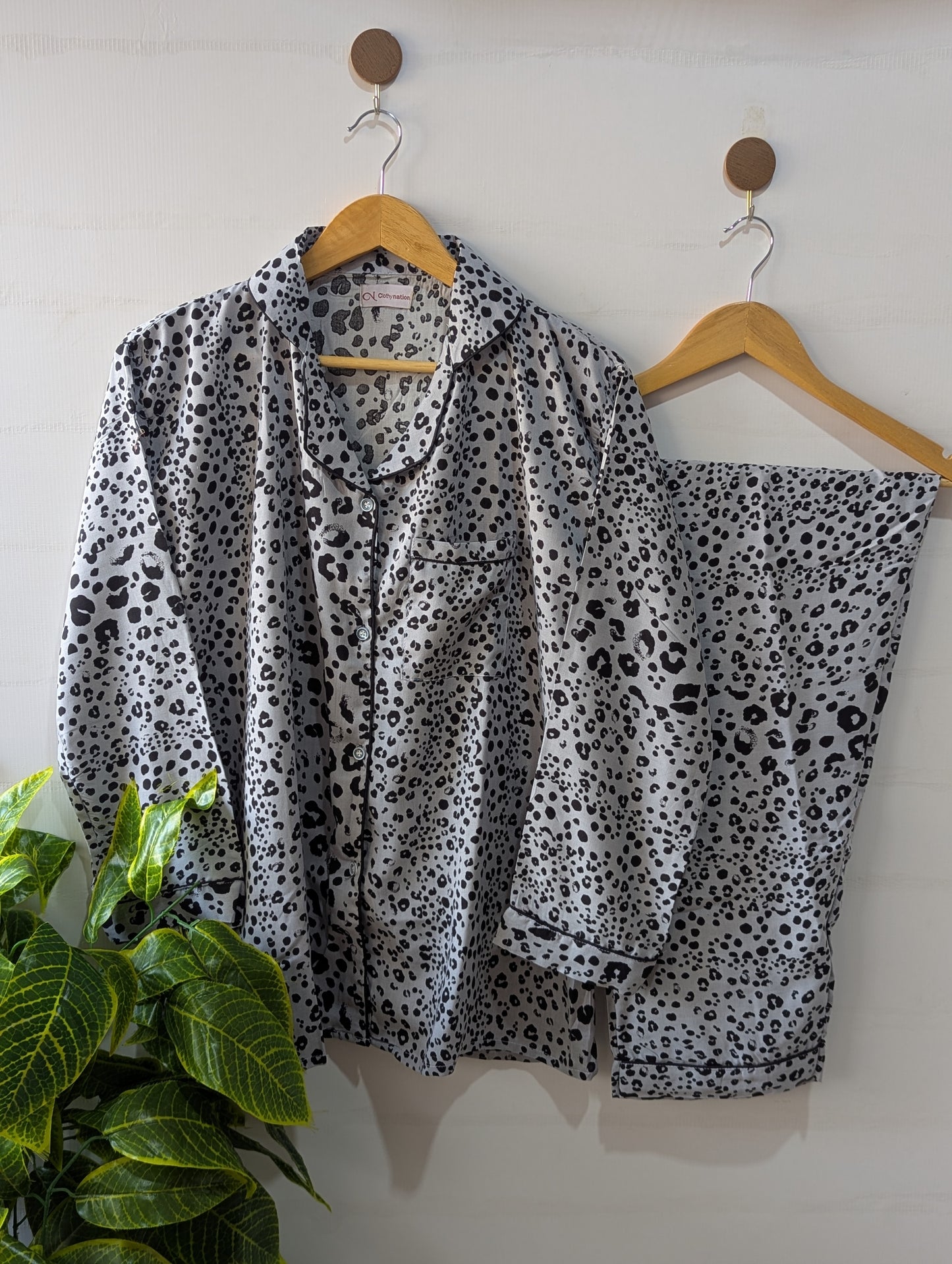 Grey leopard Linen PJ Set