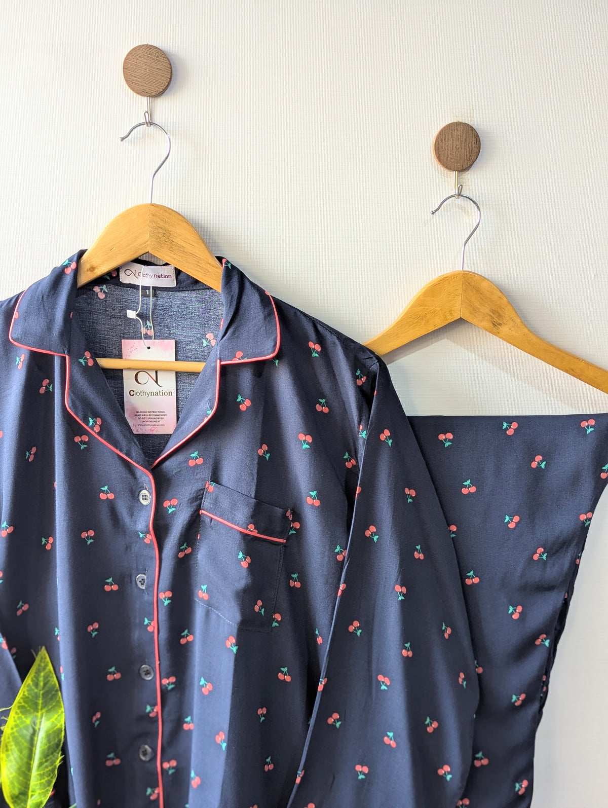Navy Cherries Linen PJ Set