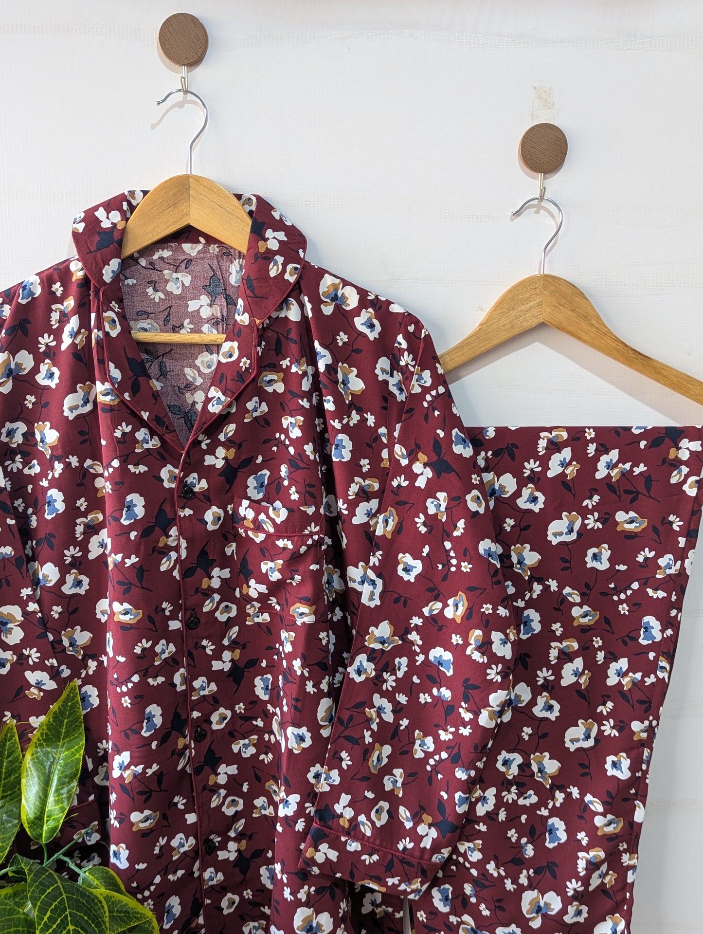 Maroon Petals Linen PJ Set