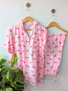 Pink Bow Stripes Linen PJ Set - Half Sleeves