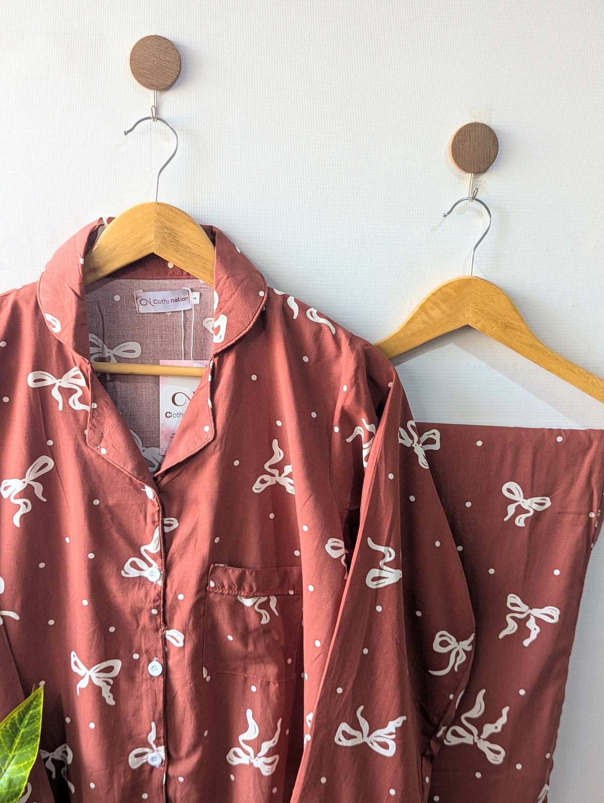 Brownish Bows Linen PJ Set