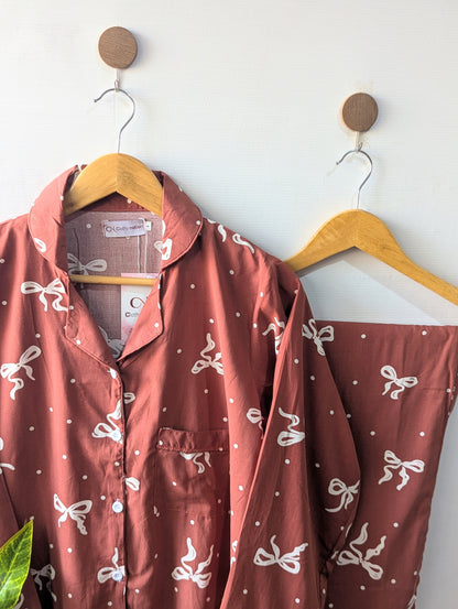 Brownish Bows Linen PJ Set