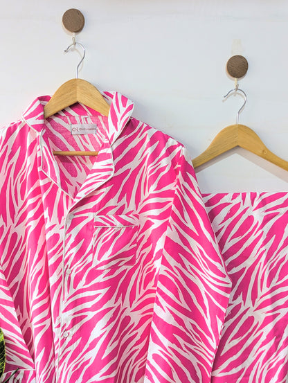 Pink Zebra Linen PJ Set