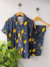 Navy Lemons Linen PJ Set - Half Sleeves