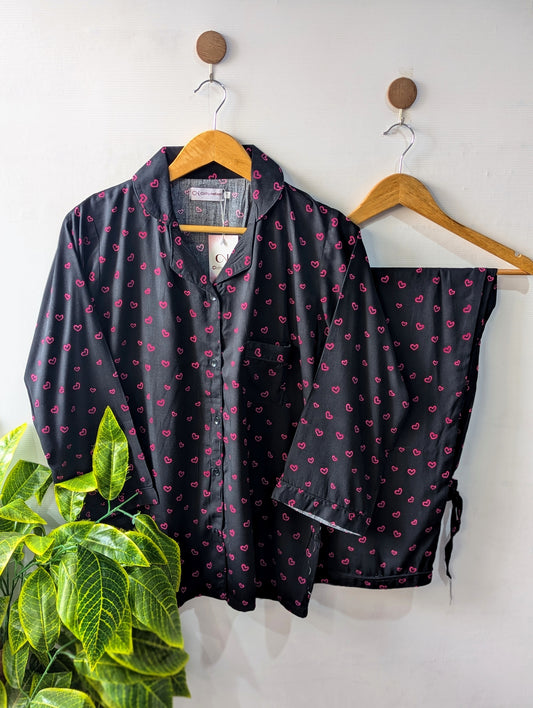 Black & Pink Hearts Linen PJ Set