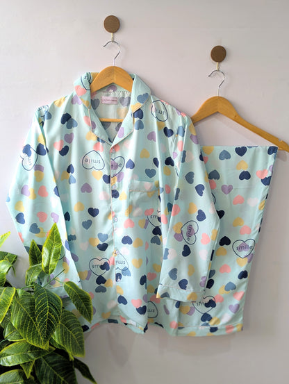 Sky Blue Hearts Linen PJ Set