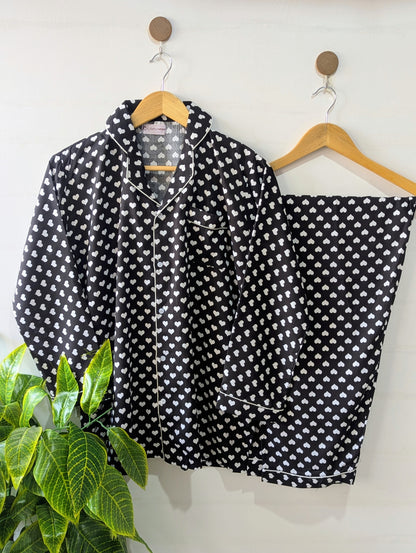 Black & White Hearts Linen PJ Set