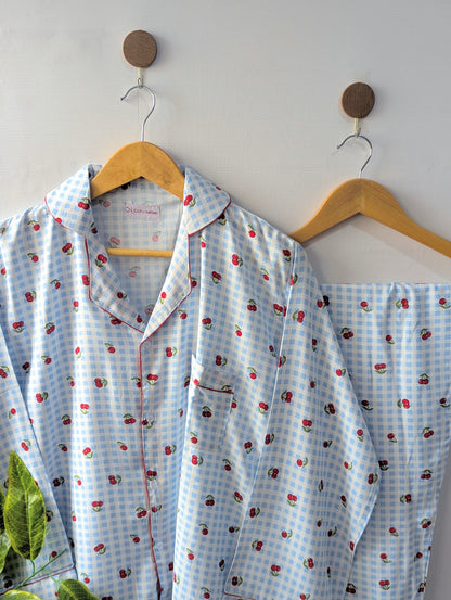 Sky Cherry Linen PJ Set
