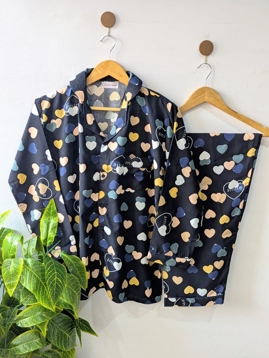 Navy Big Hearts Linen PJ Set