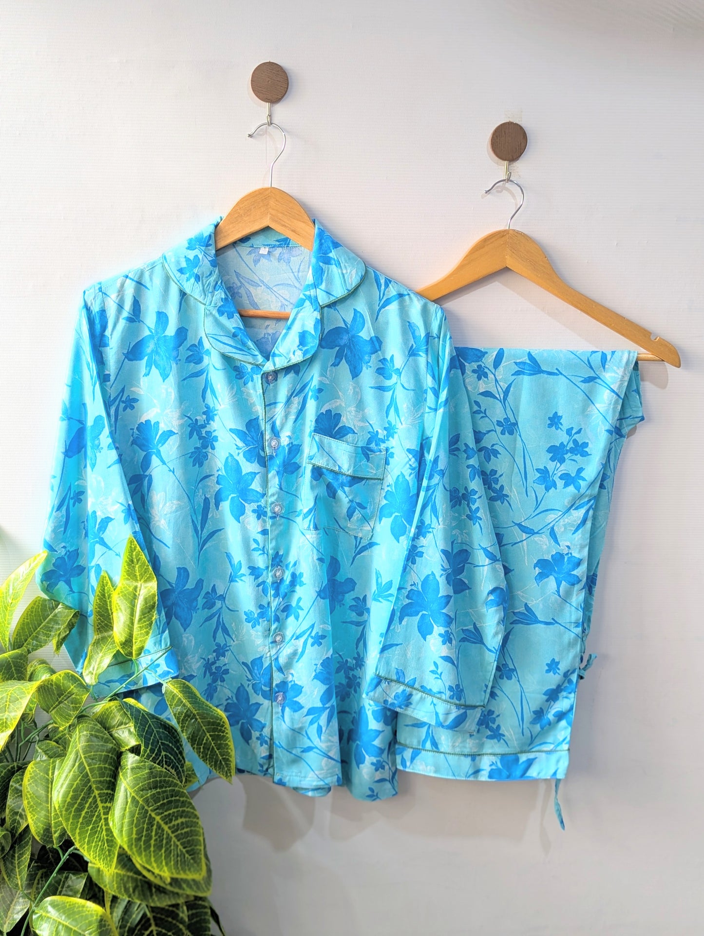 Sky Blue Florals Linen PJ Set