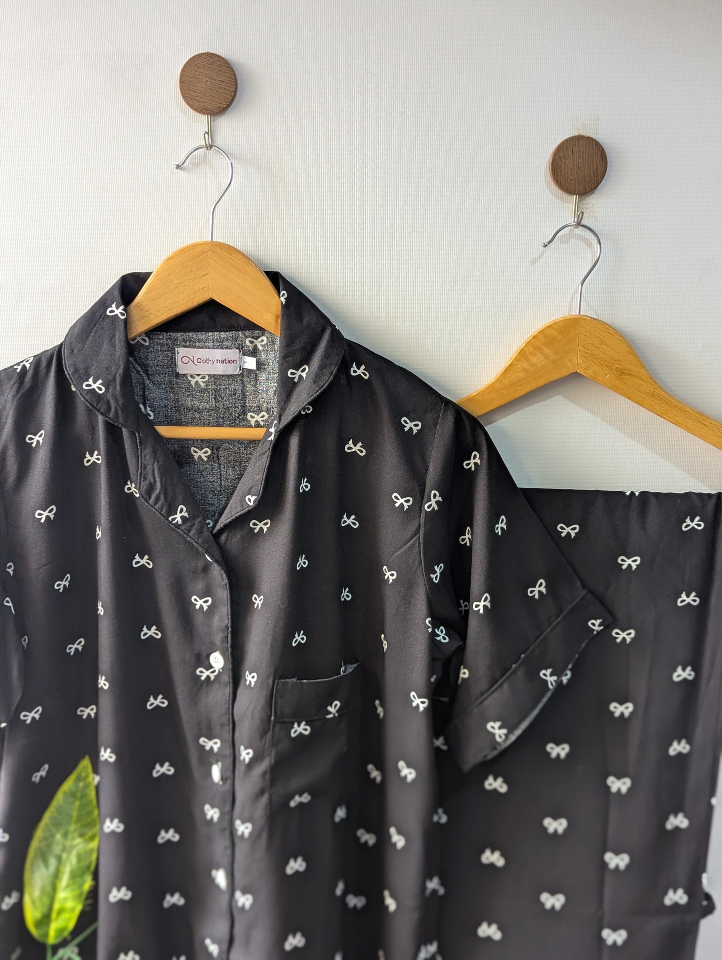Black Bows Linen PJ Set - Half Sleeves