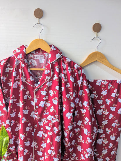 Maroon Florals Linen PJ Set