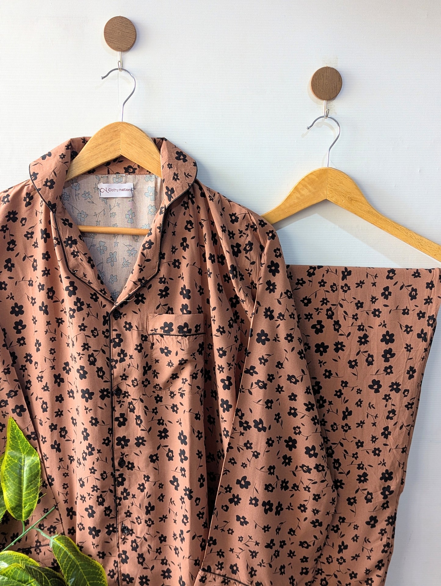 Brown Petals Linen PJ Set