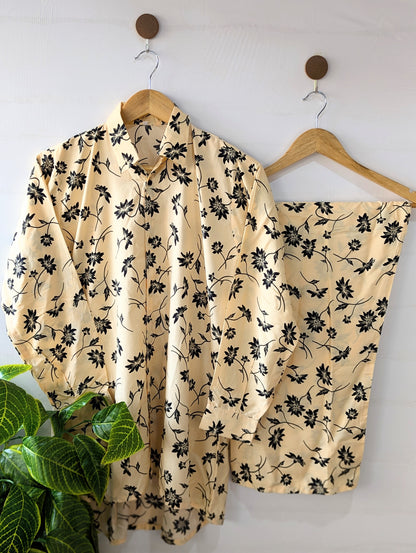 Beige & Black Petals Co-ord Set