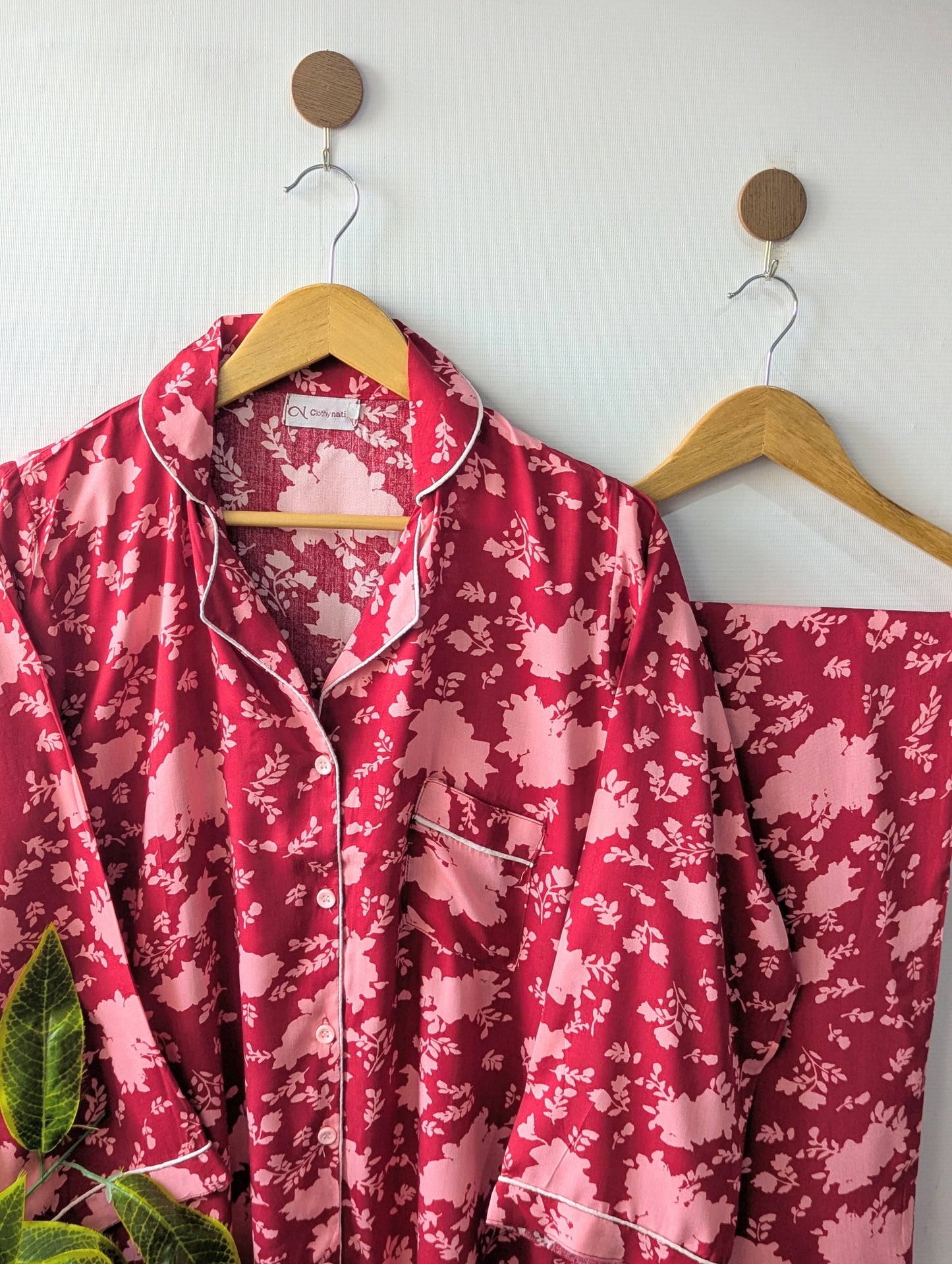 Red & Pink Floral Linen PJ Set