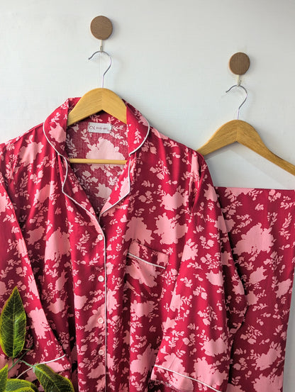 Red & Pink Floral Linen PJ Set