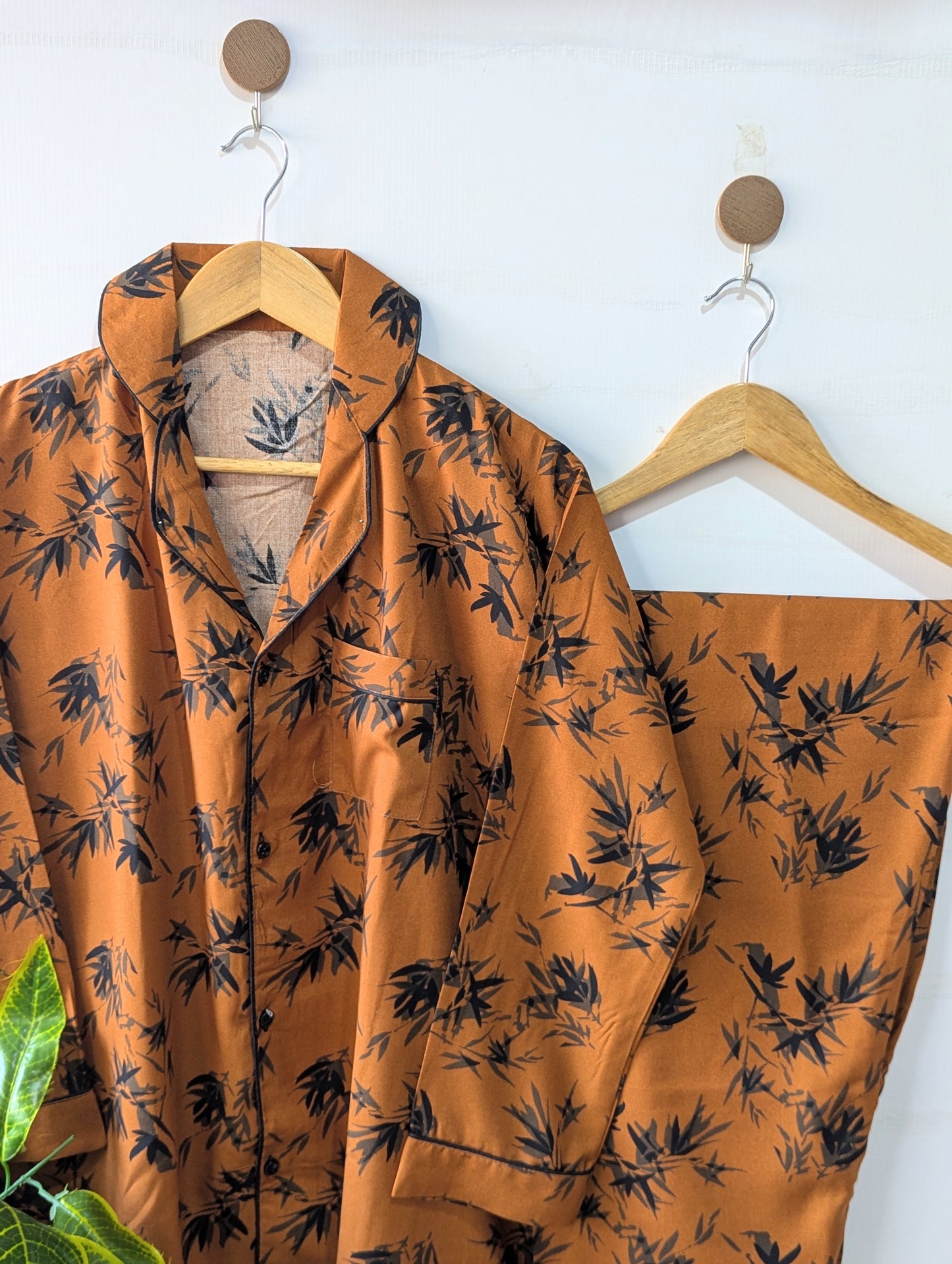 Brown Leafs Linen PJ Set