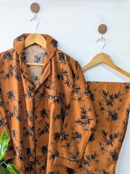 Brown Leafs Linen PJ Set
