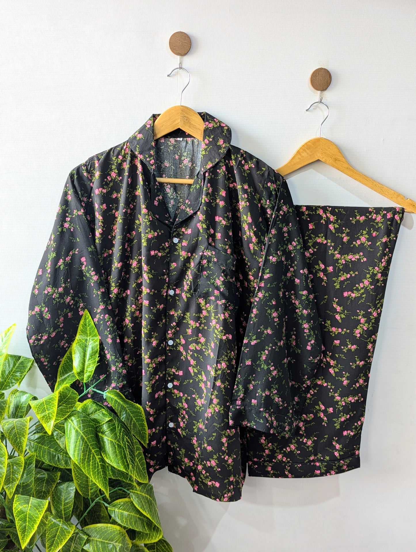 Black & Pink Petals Linen PJ Set