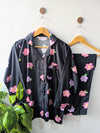 Black & Pink Flowers Linen PJ Set