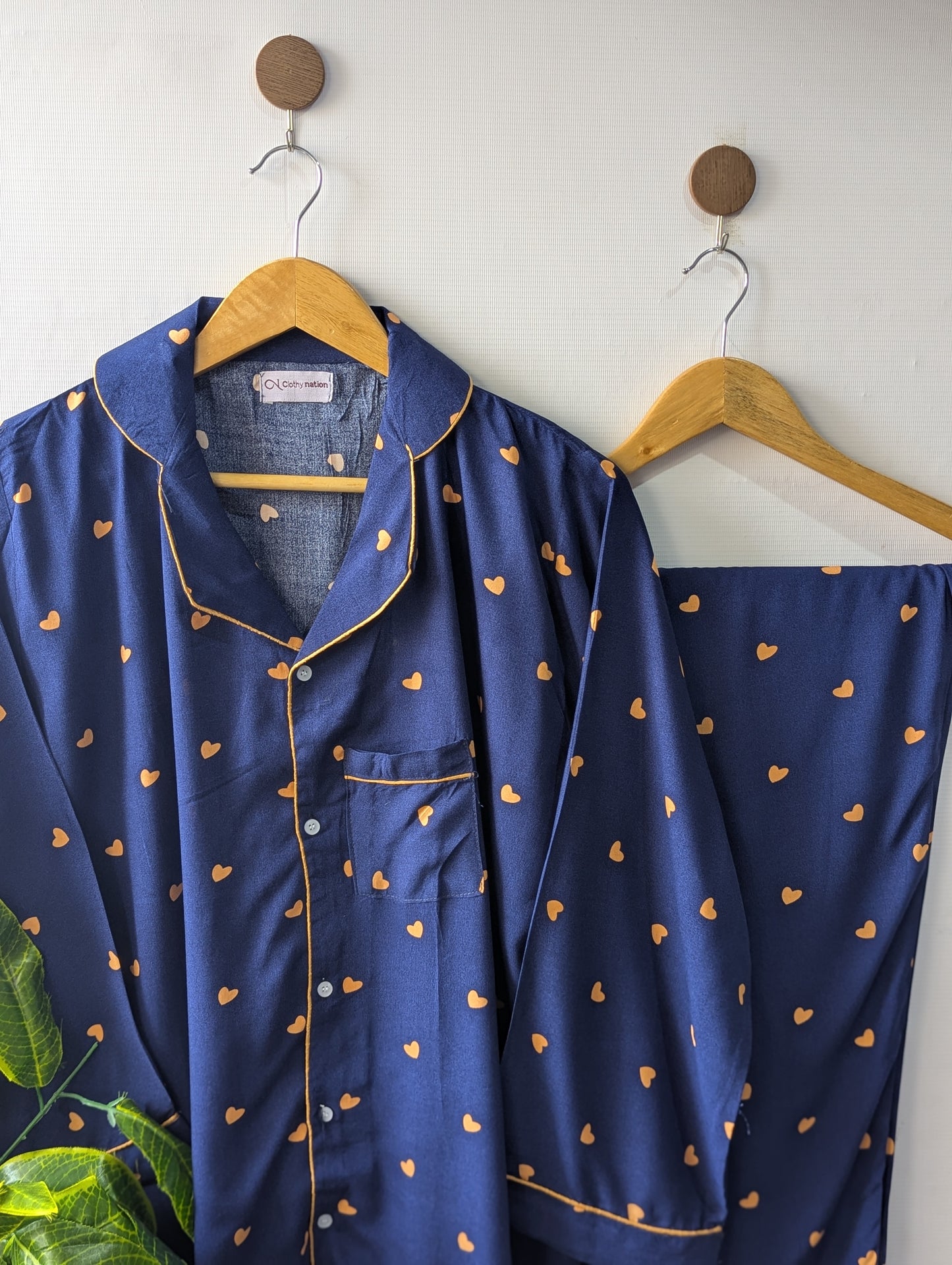 Navy Little Hearts Linen PJ Set