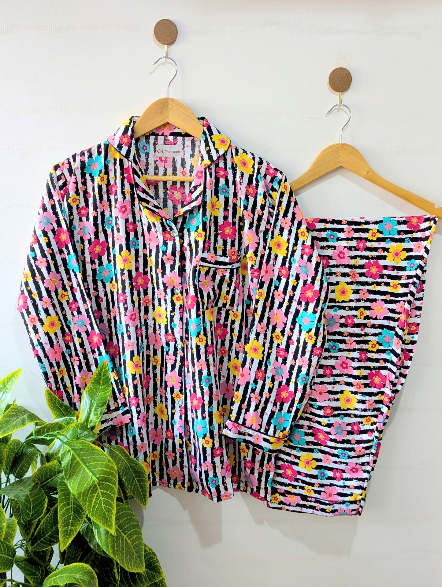 Floral Stripe Linen PJ Set