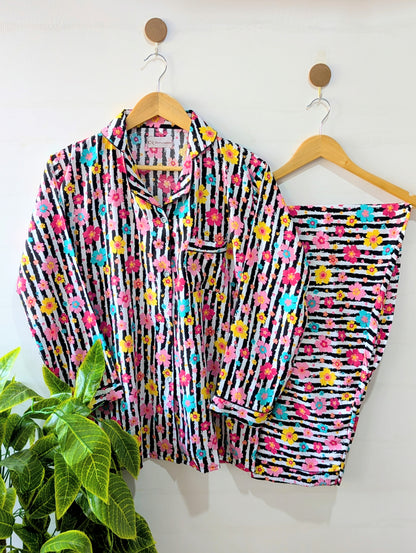 Floral Stripe Linen PJ Set