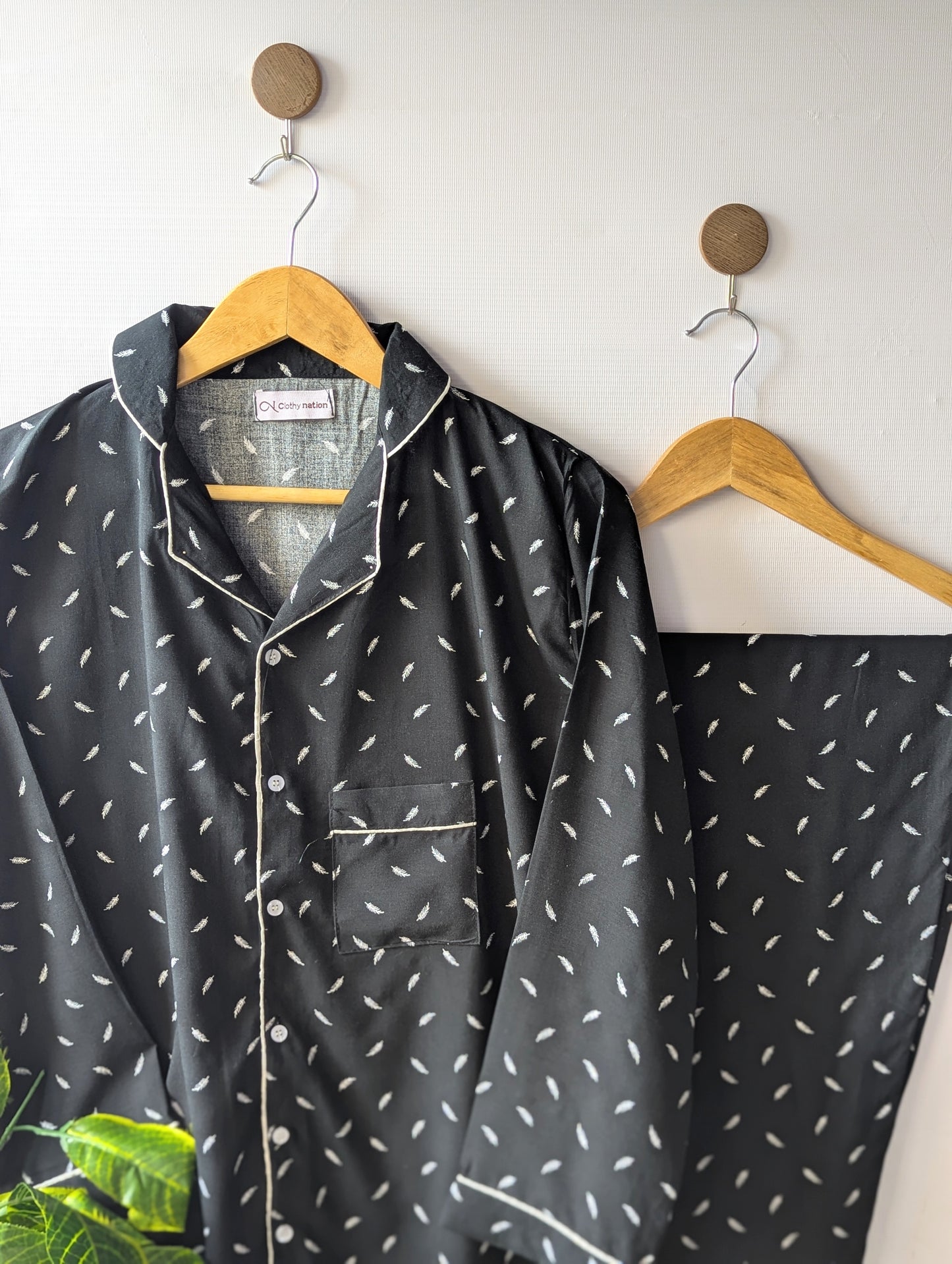 Black Little Leafs Linen PJ Set