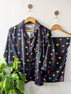 Black Multi Hearts Linen PJ Set