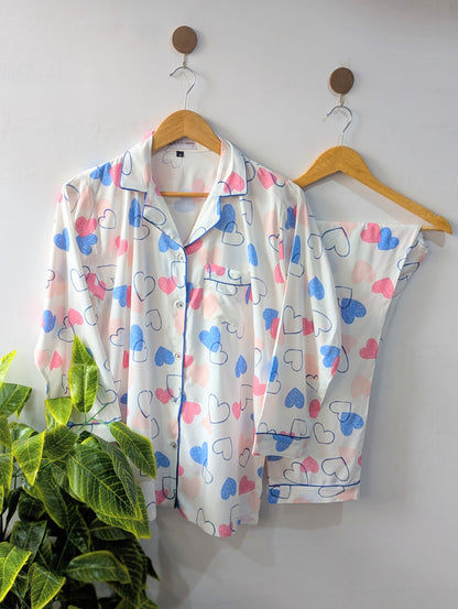 White Multi Hearts Linen PJ Set