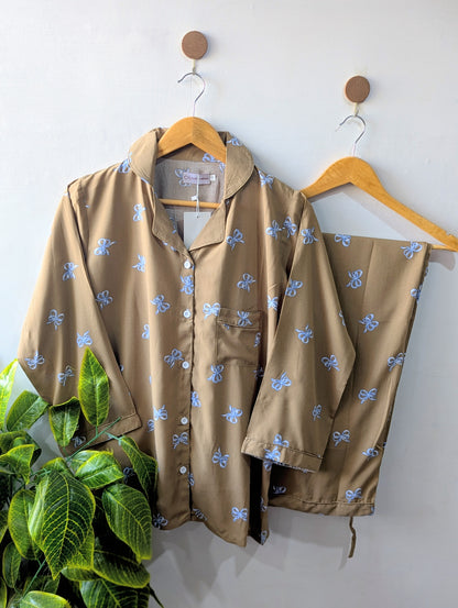 Mocha Bows Linen PJ Set
