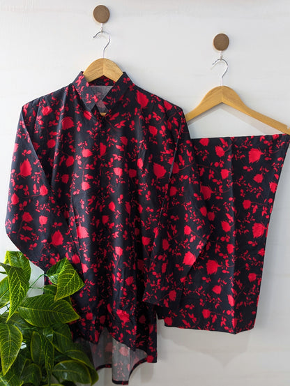 Black & Red Petals Co-ord Set