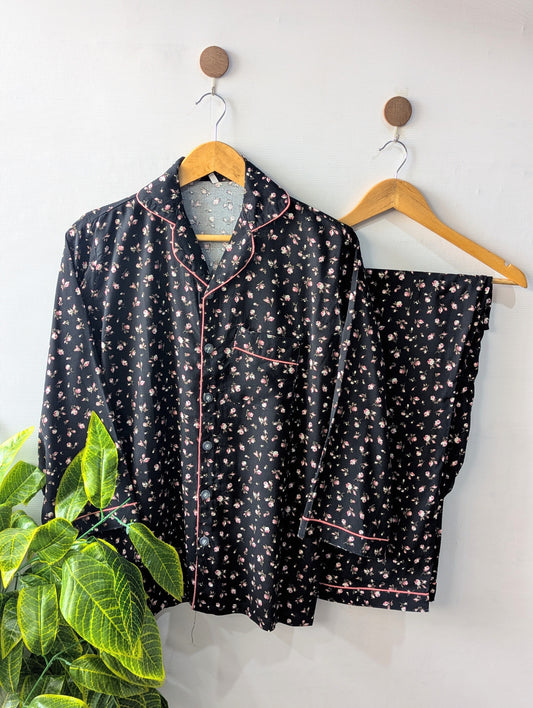 Black & Pink Petals Linen PJ Set