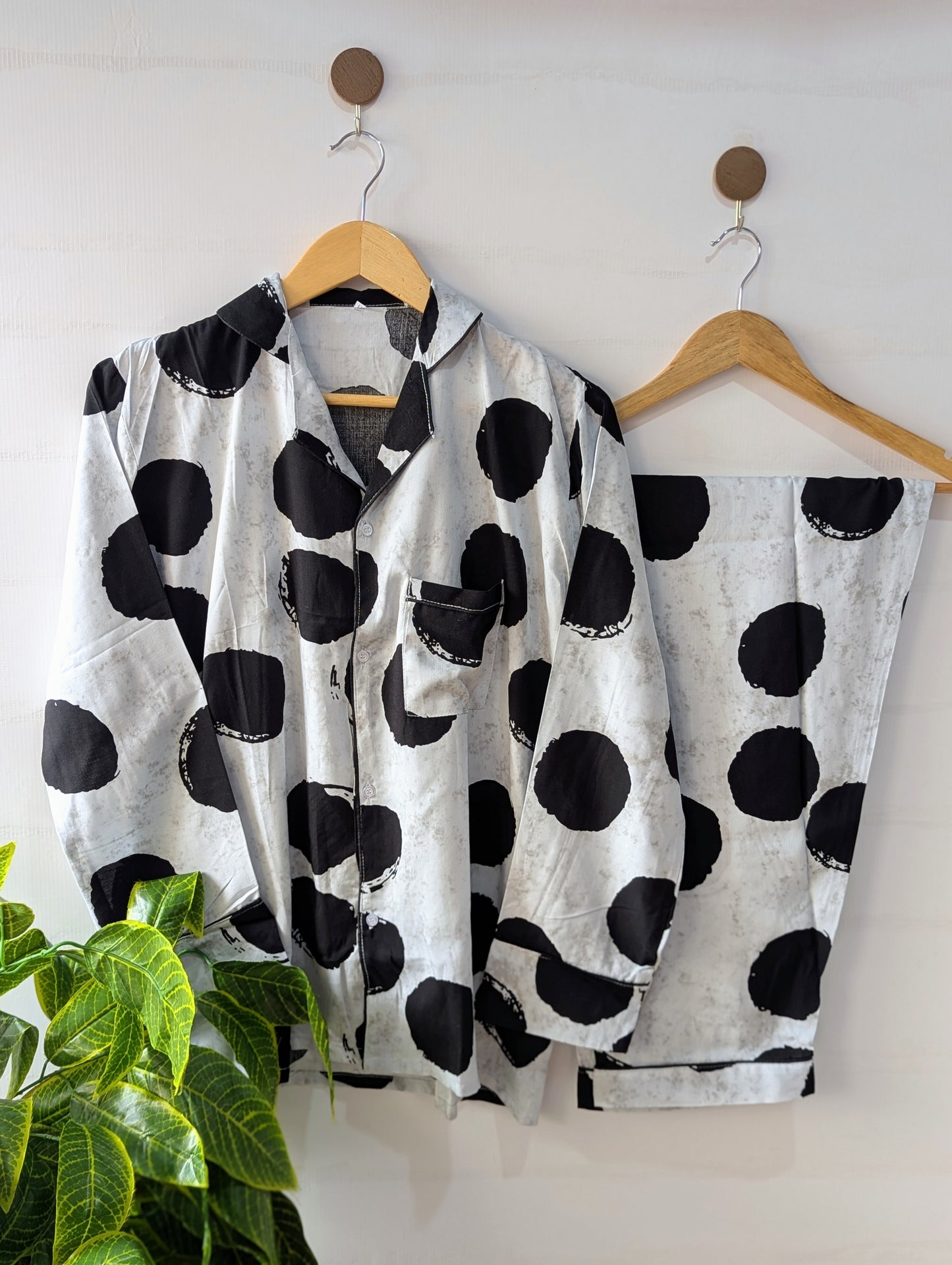 Black Dotted Linen PJ Set