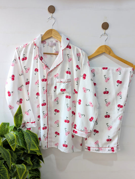 White Cherry Linen PJ Set