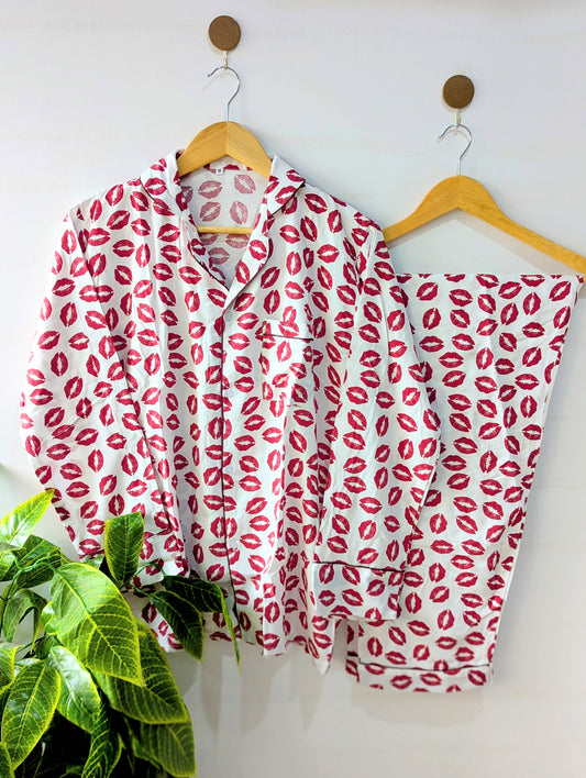 Red Kisses linen PJ Set