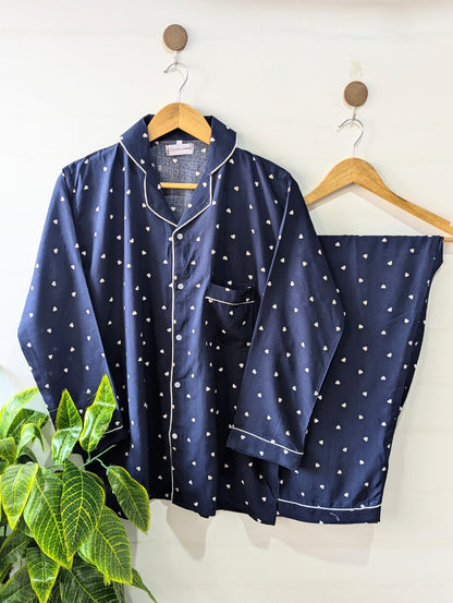Hearts Navy Linen PJ Set